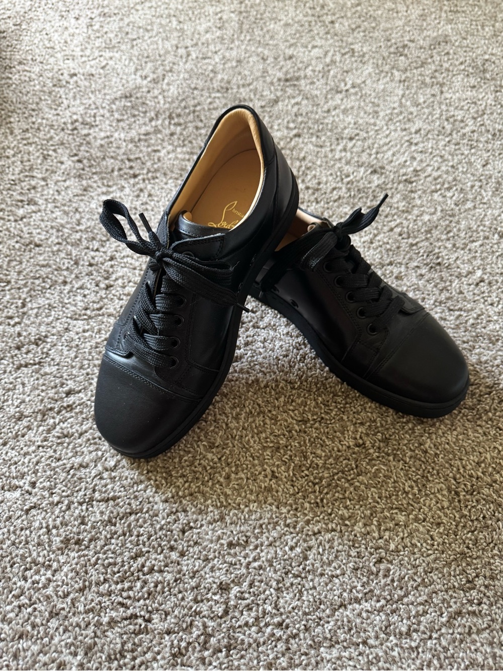 Women’s Louboutin Black Leather Lace-Up Sneakers